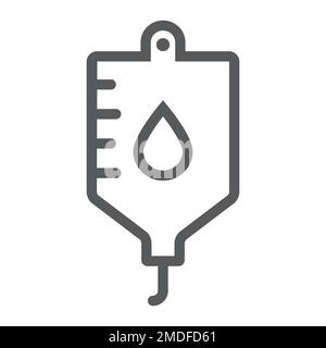 Blood bag line icon, hospital and medicine, iv bag sign, vector graphics, a linear pattern on a white background, eps 10. Stock Vector