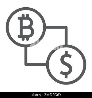 Bitcoin vs dollar line icon, finance and money, currency sign, vector graphics, a linear pattern on a white background, eps 10. Stock Vector