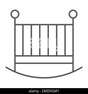 Baby crib thin line icon, child and bed, cot sign, vector graphics, a linear pattern on a white background, eps 10. Stock Vector