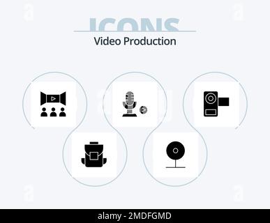 Video Production Glyph Icon Pack 5 Icon Design. . multimedia . media . movie . cinema Stock Vector