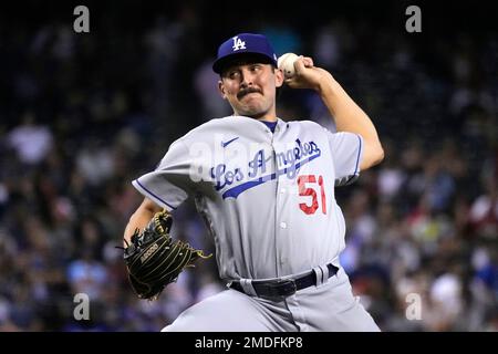 MIAMI, FL - AUGUST 26: Los Angeles Dodgers relief pitcher Alex Vesia (51)  pitches in relief for the Dodgers during the game between the Los Angeles  Dodgers and the Miami Marlins on