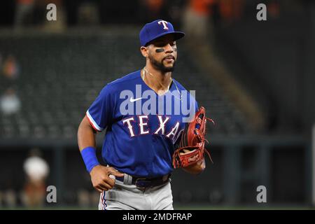 Texas Rangers center fielder Leody Taveras (3) batting during the MLB game  between the Texas Ranges and the Houston Astros on Friday, April 14, 2023 a  Stock Photo - Alamy