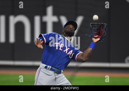 Texas Rangers right fielder Adolis Garcia (53) in the third inning of a  baseball game Thursday, June 3, 2021, in Denver. (AP Photo/David Zalubowski  Stock Photo - Alamy