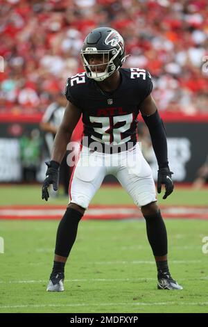 Atlanta Falcons safety Jaylinn Hawkins (32) during an NFL football game  against the Tampa Bay Buccaneers, Sunday, Sept 19, 2021 in Tampa, Fla. (AP  Photo/Don Montague Stock Photo - Alamy