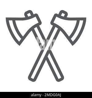 Axes line icon, weapon and tool, crossed axes sign, vector graphics, a linear pattern on a white background, eps 10. Stock Vector