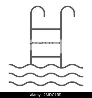 Swimming pool thin line icon, water and sport, ladder sign, vector graphics, a linear pattern on a white background, eps 10. Stock Vector