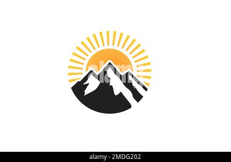 creative mountains peak hill high sun circle logo vector symbol icon design illustration Stock Vector