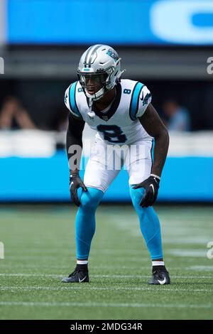 Carolina Panthers cornerback Jaycee Horn (8) lines up on defense