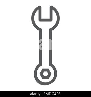 Wrench line icon, tool and repair, spanner sign, vector graphics, a linear pattern on a white background, eps 10. Stock Vector