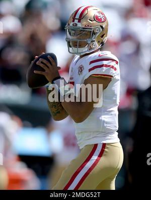 San Francisco 49ers quarterback Trey Lance against the Kansas City Chiefs  an NFL preseason football game in Santa Clara, Calif., Saturday, Aug. 14,  2021. (AP Photo/Tony Avelar Stock Photo - Alamy