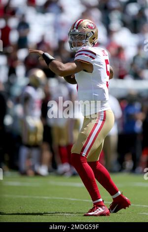 San Francisco 49ers quarterback Trey Lance (5) against the Kansas City  Chiefs during an NFL preseason football game in Santa Clara, Calif.,  Saturday, Aug. 14, 2021. (AP Photo/Tony Avelar Stock Photo - Alamy