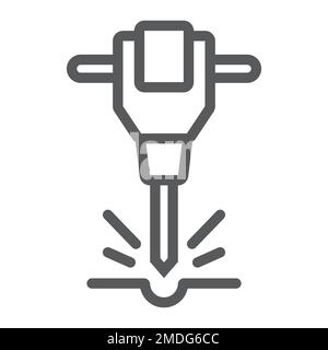 Construction jackhammer line icon, tool and repair, pneumatic hammer sign, vector graphics, a linear pattern on a white background, eps 10. Stock Vector