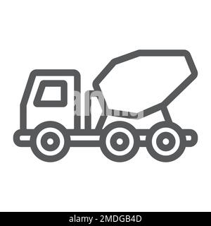 Concrete mixer truck line icon, transport and build, construction vehicle sign, vector graphics, a linear pattern on a white background, eps 10. Stock Vector