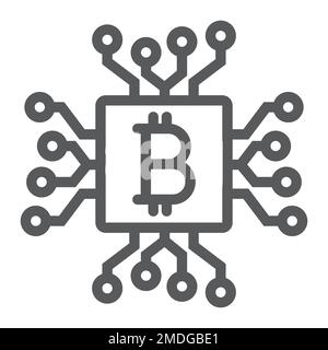 CPU mining line icon, money and finance, processor sign, vector graphics, a linear pattern on a white background, eps 10. Stock Vector