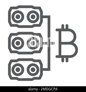 Mining hardware line icon, money and finance, bitcoin farm sign, vector graphics, a linear pattern on a white background, eps 10. Stock Vector