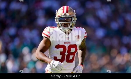 San Francisco 49ers cornerback Deommodore Lenoir (38) reacts after a play  during an NFL divisional round playoff football game against the Dallas  Cowboys, Sunday, Jan. 22, 2023, in Santa Clara, Calif. (AP