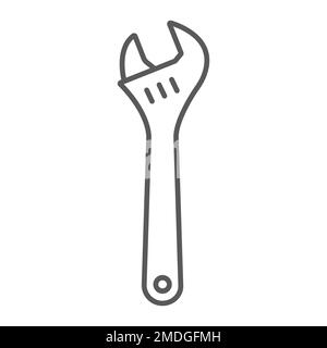 Adjustable wrench thin line icon, tool and repair, monkey wrench sign, vector graphics, a linear pattern on a white background, eps 10. Stock Vector