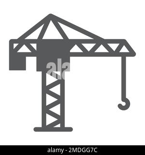 Tower crane glyph icon, lifting and building, construction crane sign, vector graphics, a solid pattern on a white background, eps 10. Stock Vector