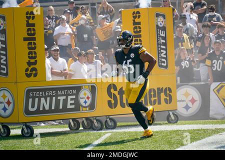 Pittsburgh Steelers offensive tackle Dan Moore Jr. (65) takes the field for  an NFL football game against the Las Vegas Raiders, Sunday, Sept. 19, 2021,  in Pittsburgh. (AP Photo/Keith Srakocic Stock Photo - Alamy