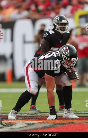 Atlanta Falcons guard Chris Lindstrom (63) on the sideline against