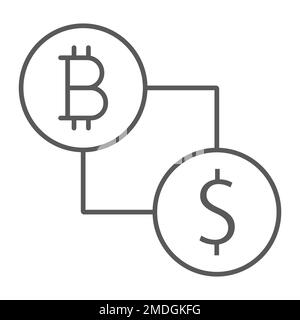 Bitcoin vs dollar thin line icon, finance and money, currency sign, vector graphics, a linear pattern on a white background, eps 10. Stock Vector