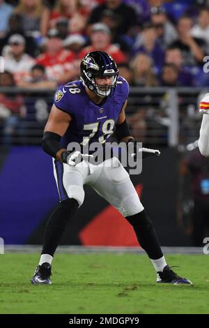 FILE - Baltimore Ravens offensive tackle Alejandro Villanueva (78) looks on  during the second half of an NFL football game against the Cleveland  Browns, Nov. 28, 2021, in Baltimore. After six years