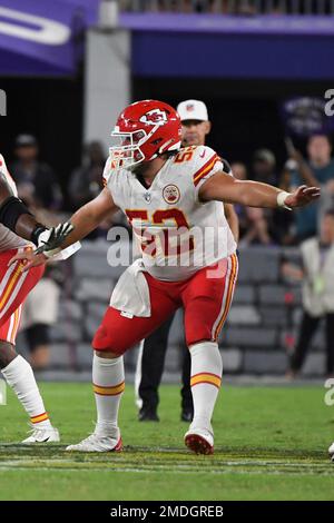 KANSAS CITY, MO - DECEMBER 12: Kansas City Chiefs center Creed Humphrey  (52) after an NFL game between the Las Vegas Raiders and Kansas City Chiefs  on Dec 12, 2021 at GEHA