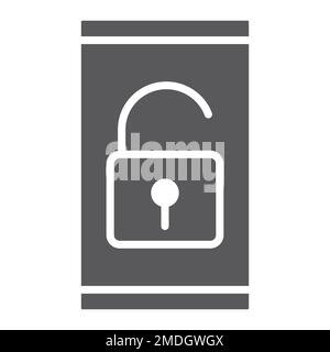 Device unlock glyph icon, technology and protection, unlocked sign, vector graphics, a solid pattern on a white background, eps 10. Stock Vector