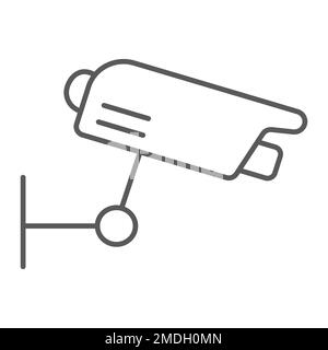 Surveillance camera thin line icon, guard and digital, cctv sign, vector graphics, a linear pattern on a white background, eps 10. Stock Vector