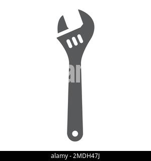 Adjustable wrench glyph icon, tool and repair, monkey wrench sign, vector graphics, a solid pattern on a white background, eps 10. Stock Vector