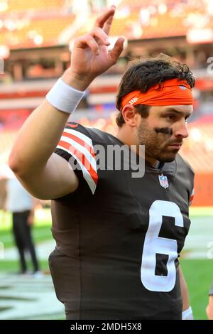 Cleveland Browns quarterback Baker Mayfield celebrates after his team  defeated the Houston Texans in an NFL football game, Sunday, Sept. 19,  2021, in Cleveland. (AP Photo/David Richard Stock Photo - Alamy