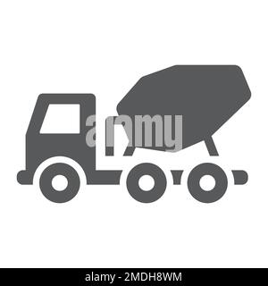 Concrete mixer truck glyph icon, transport and build, construction vehicle sign, vector graphics, a solid pattern on a white background, eps 10. Stock Vector