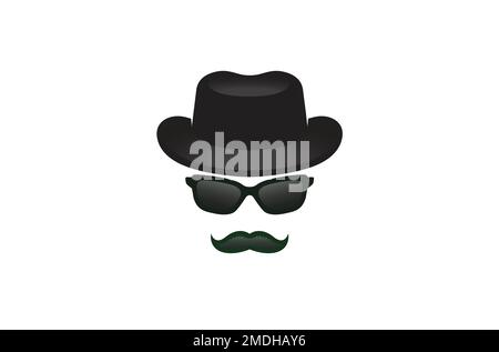 Gentleman icon. Unknown man with a mustache in the hat, sunglasses and ...