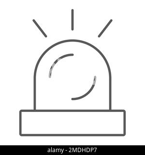 Alert thin line icon, attention and siren, alarm sign, vector graphics, a linear pattern on a white background, eps 10. Stock Vector