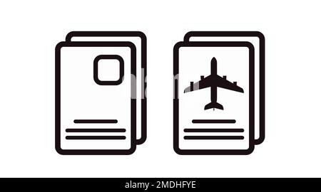Plane Ticket Icon. Black and White Flat Isolated Illustration of a Plane Ticket Stock Vector