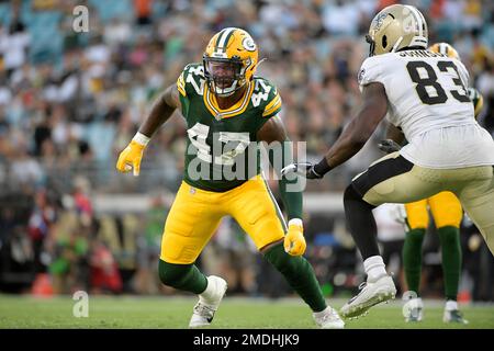 Green Bay Packers linebacker Chauncey Rivers (47) is blocked by