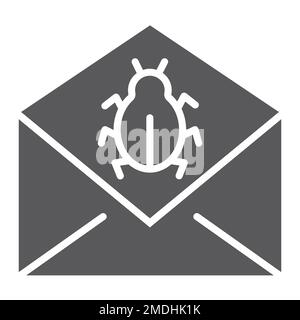 Mail virus attack glyph icon, message and security, email sign, vector graphics, a solid pattern on a white background, eps 10. Stock Vector