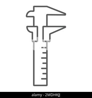 Vernier caliper thin line icon, tool and instrument, gauge sign, vector graphics, a linear pattern on a white background, eps 10. Stock Vector