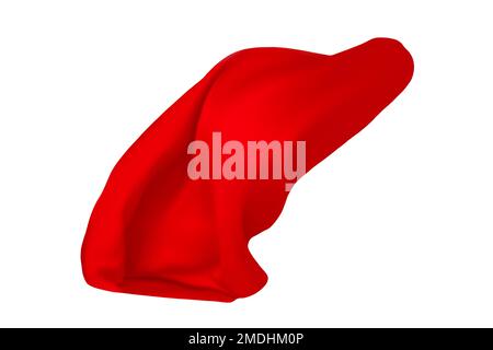 Flying piece of coloured cloth on white background, Red silk flying on white background Stock Photo