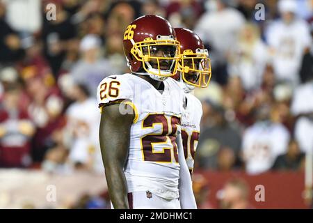 September 12, 2021: Washington Football Team strong safety Landon Collins  (26) surveys the offense during the NFL regular season game between the Los  Angeles Chargers and the Washington Football Team at FedEx