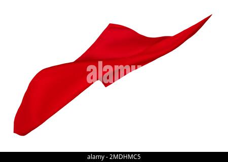 Flying piece of coloured cloth on white background, Red silk flying on white background Stock Photo