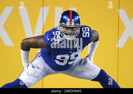 New York Giants defensive end B.J. Hill (95) lines up against the Dallas  Cowboys during the