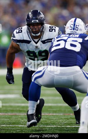 Seattle Seahawks defensive tackle Al Woods (99) rushes in against the  Indianapolis Colts during an NFL football game in Indianapolis, Sunday,  Sept. 12, 2021. (Jeff Haynes/AP Images for Panini Stock Photo - Alamy