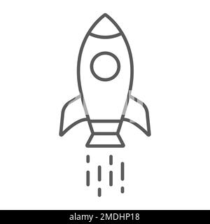 Spaceship thin line icon, shuttle and cosmos, rocket sign, vector graphics, a linear pattern on a white background, eps 10. Stock Vector