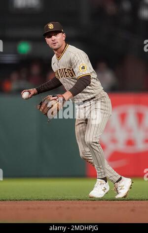 San Diego Padres second baseman Adam Frazier (12) runs to first base during  an MLB regular season game against the Los Angeles Dodgers, Wednesday, Sep  Stock Photo - Alamy