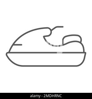 Jet ski thin line icon, transport and boat, water scooter sign, vector graphics, a linear pattern on a white background, eps 10. Stock Vector