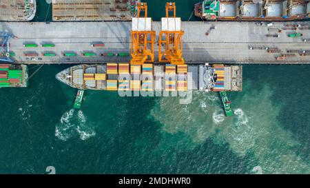 Crane loading cargo box to Large container Ship at Cargo Sea Port ...