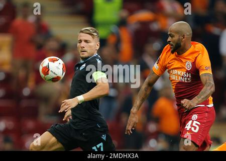 Lazio s Ciro Immobile left goes for the ball in front of go