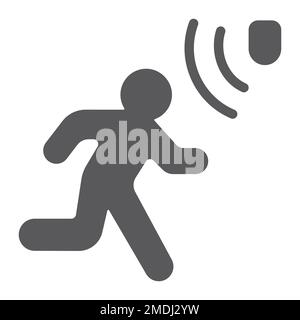 Motion detection glyph icon, security and detector, walking man sign, vector graphics, a solid pattern on a white background, eps 10. Stock Vector