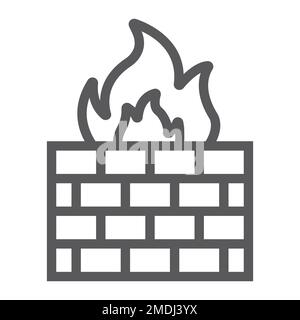Firewall line icon, fire and security, wall sign, vector graphics, a linear pattern on a white background, eps 10. Stock Vector